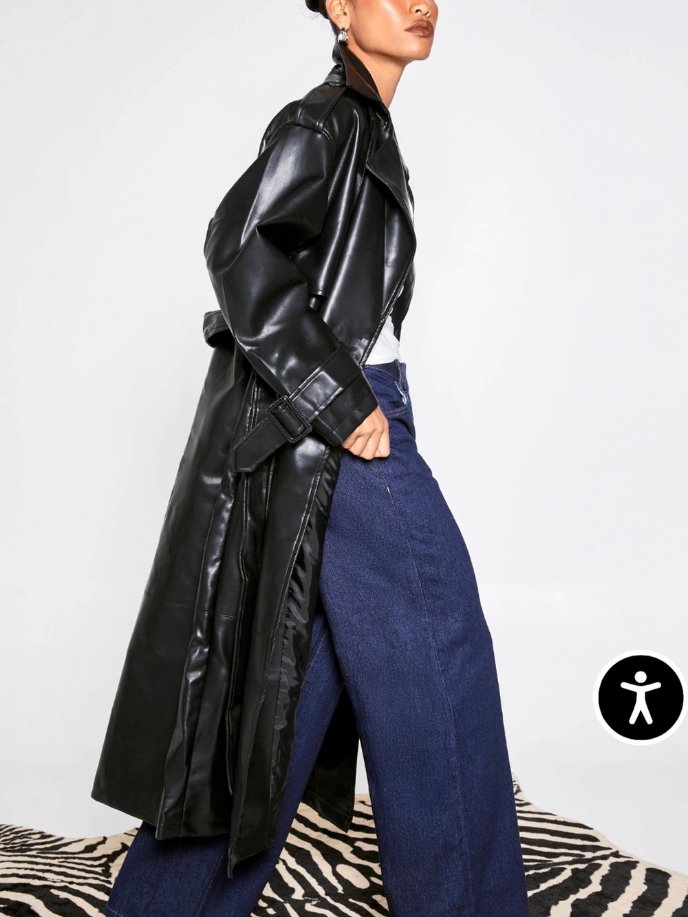 Boohoo Black Faux Leather Long Trench Coat